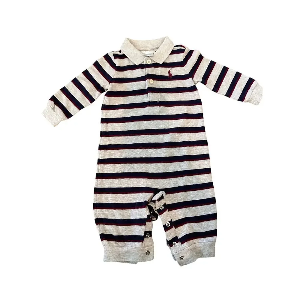 Ralph Lauren BABY Boy  Striped Rugby Coverall Size 6 Month